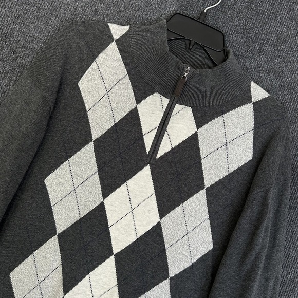 Tasso Elba Other - Tasso Elba Mens XXL Argyle Sweater Dark Gray LS Mock Neck 1/4 Zip Preppy Cotton